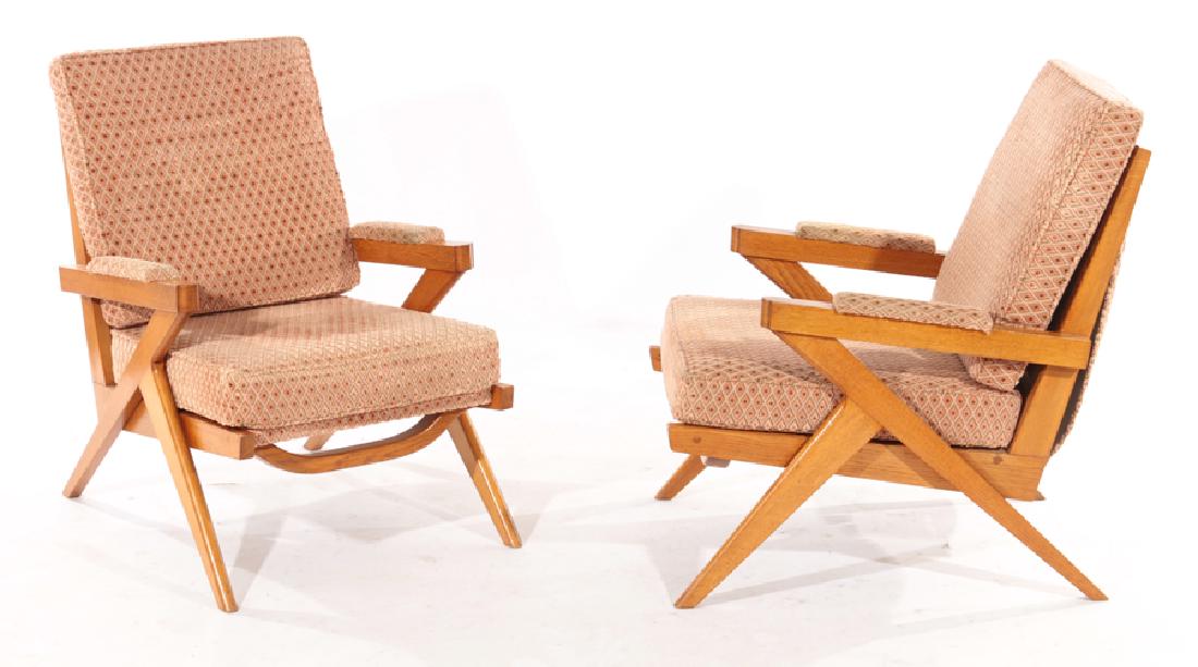 PAIR FRENCH MID CENTURY MODERN LOUNGE CHAIRS 1950 (1 of 7)