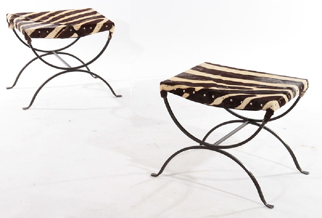 PAIR REGENCY WROUGHT IRON BENCHES ZEBRA (1 of 6)