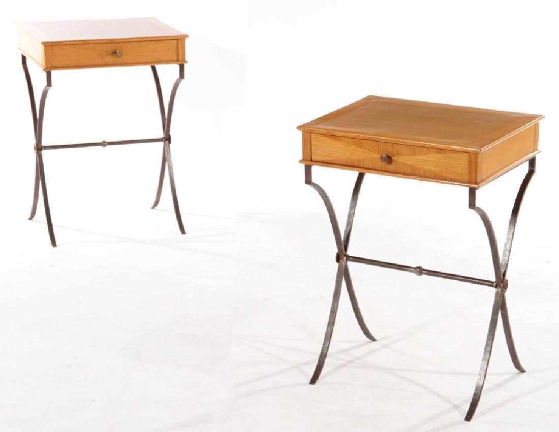 PAIR FRENCH STYLIZED OAK SIDE TABLES (1 of 6)