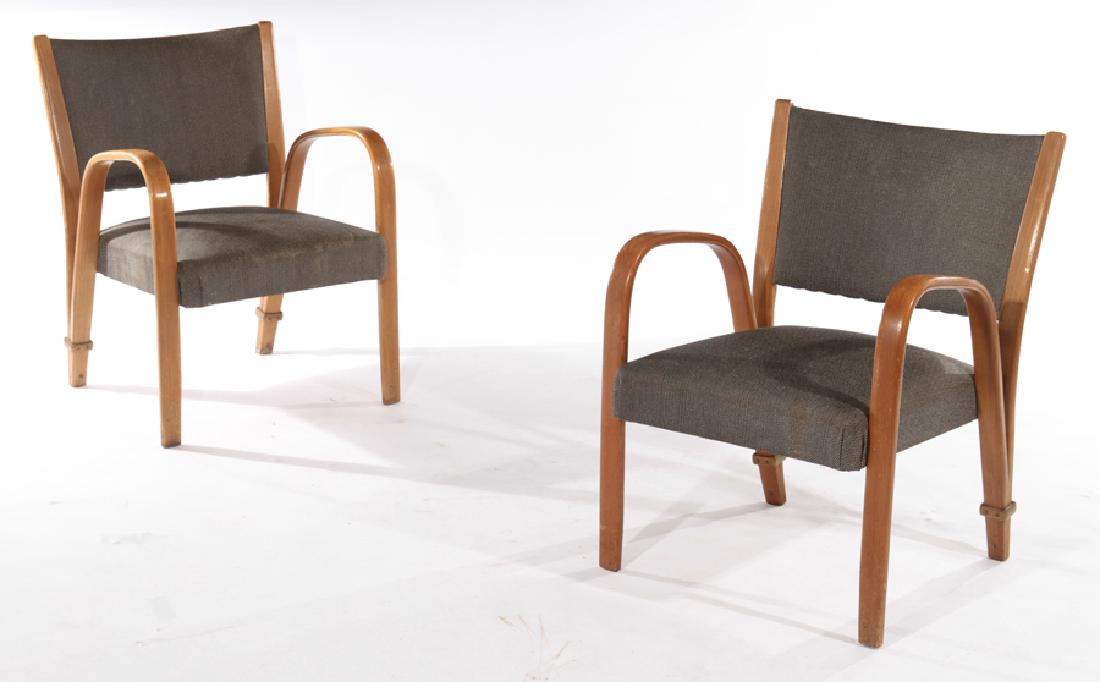 PAIR FRENCH OAK STEINER OPEN ARM CHAIRS 1950 (1 of 6)