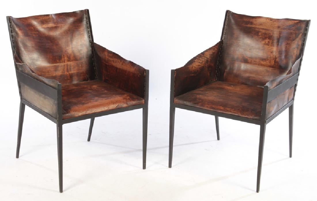 PAIR IRON LEATHER CHAIRS JEAN MICHEL FRANK (1 of 5)