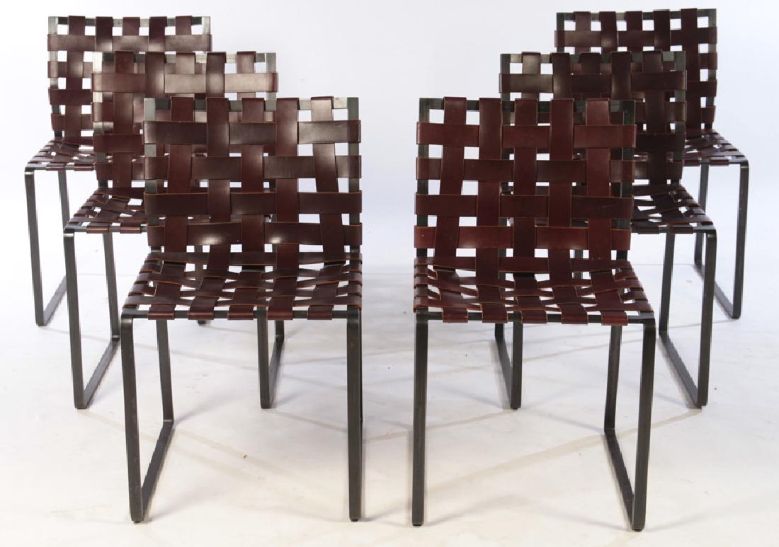 SET 6 WOVEN LEATHER WROUGHT IRON DINING CHAIRS (1 of 5)