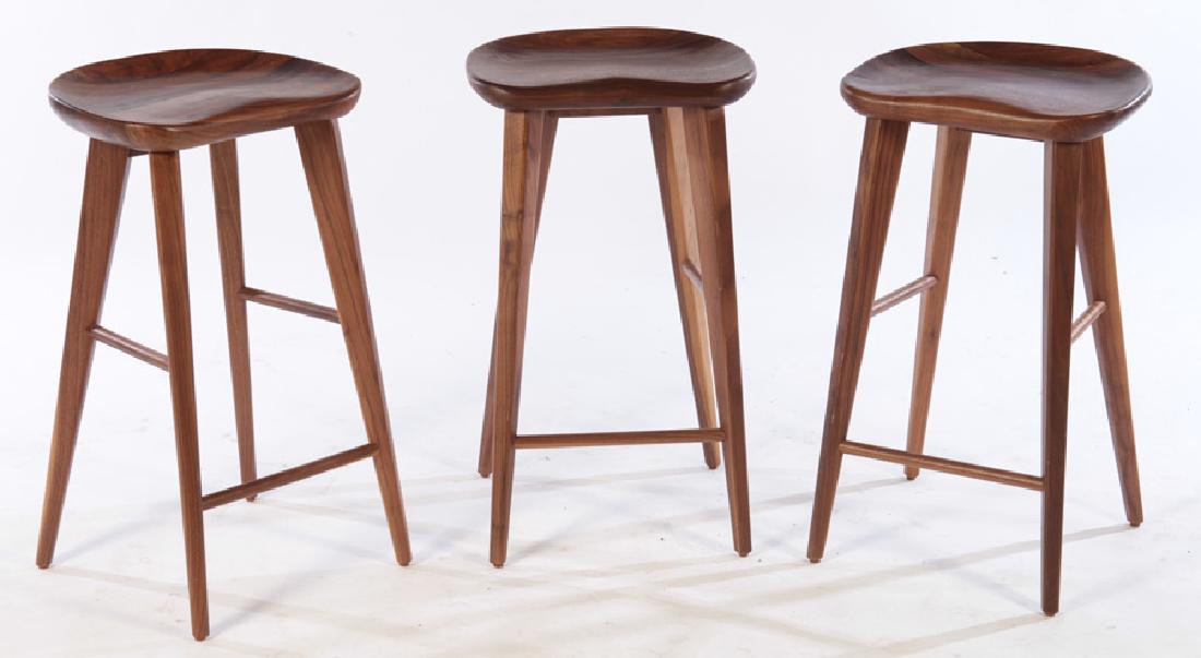 SET OF CARVED WALNUT BAR STOOLS SADDLE SEATS (1 of 5)