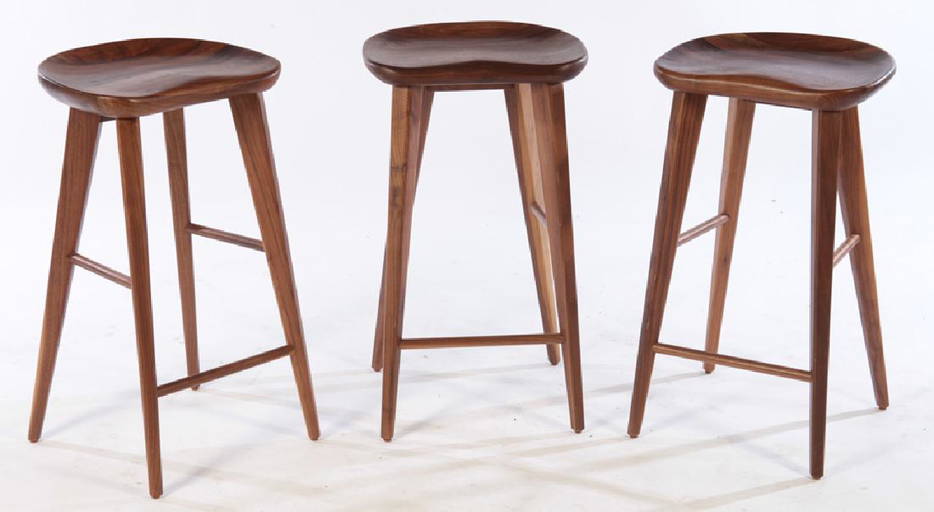 Set Of Carved Walnut Bar Stools Saddle Seats