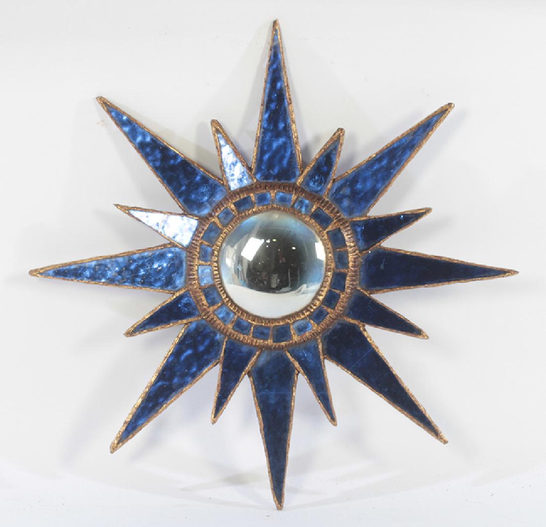 GILT RESIN INSET COBALT GLASS SUNBURST MIRROR (1 of 3)