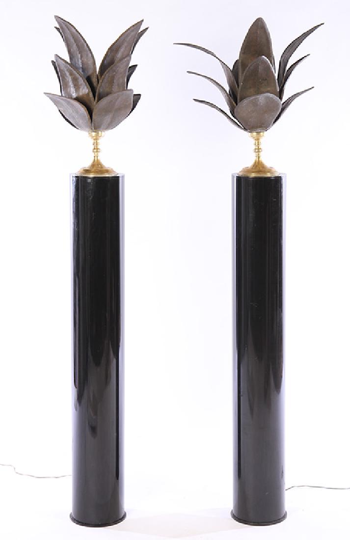 PAIR BRASS BRONZE BLACK PLASTIC FLOOR LAMPS 1960 (1 of 4)