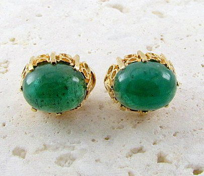Emerald cabochon earrings 14k (1 of 5)
