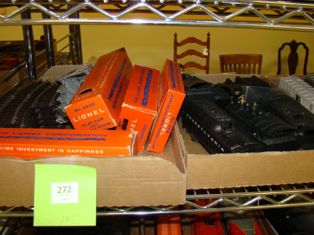 LOCOMOTIVES-TENDERS & LIONEL ACCESSORIES: LOCOMOTIVES-TENDERS & LIONEL ACCESSORIES- TRACK-PLASTC LOCO & TENDER 8200-LIONEL 943 EXPLODING AMMUNITION DUMP IN ORIGINAL BOX-LIONEL 6017 CABOOSE IN BOX- LIONEL FLAT CAR 6825 NO TRUSTLE BRIDGE ORIGIN