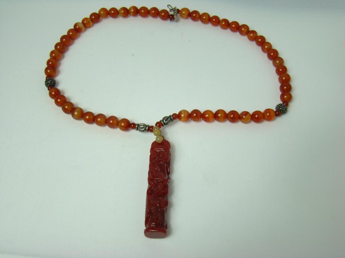 VINTAGE BEADED NECKLACE WITH CARVED PENDENT (1 of 5)