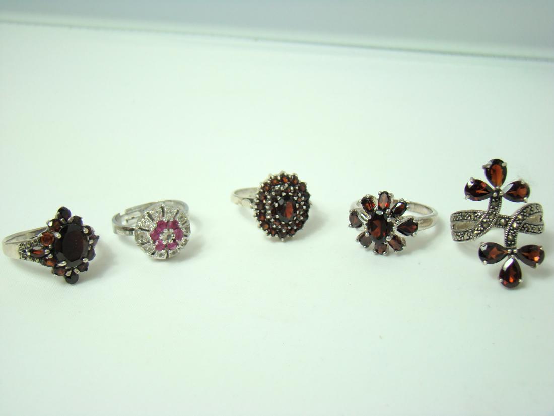 6 FANCY SILVER COCKTAIL RINGS WITH RED STONES (1 of 7)
