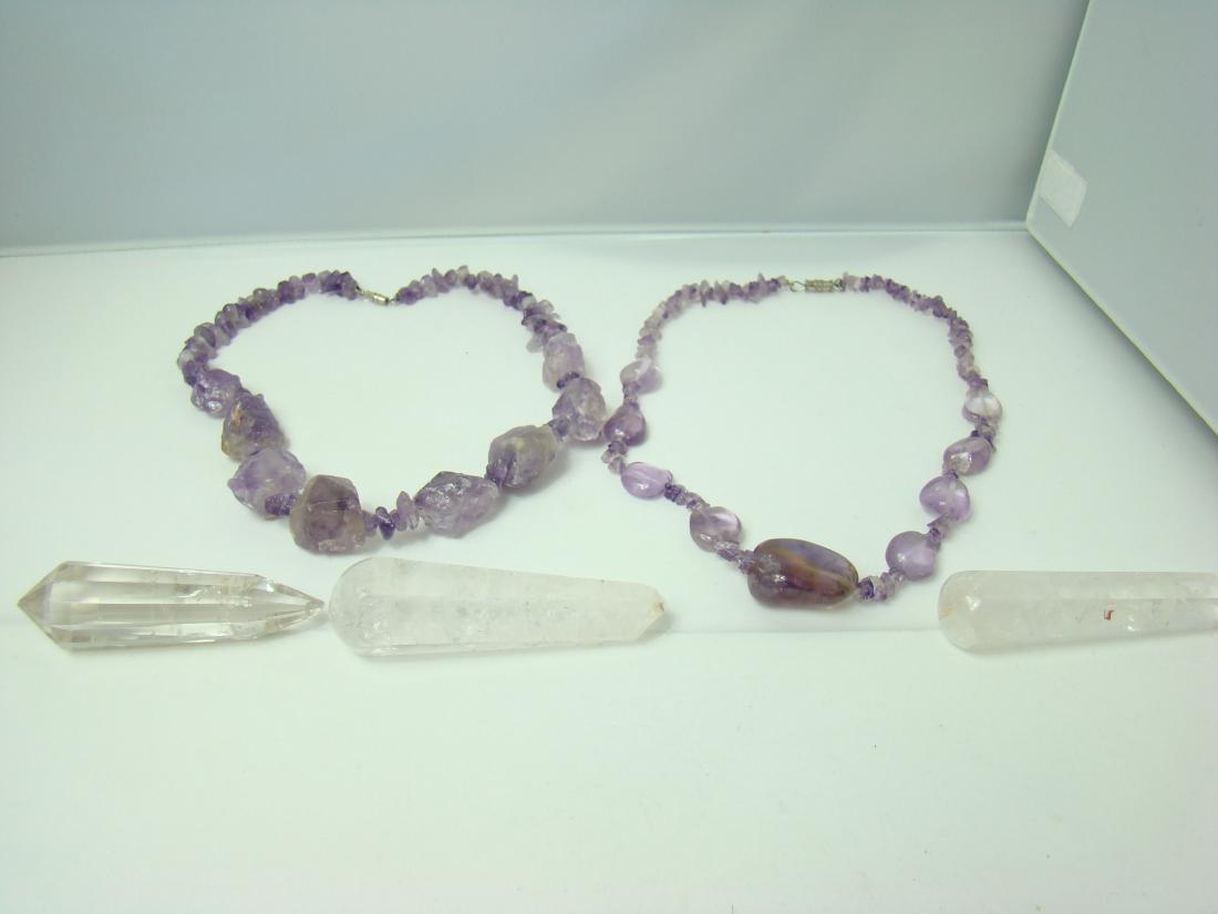 TWO RAW CUT AMATHYST NECKLACES AND 3 CLEAR CRYSTAL (1 of 9)