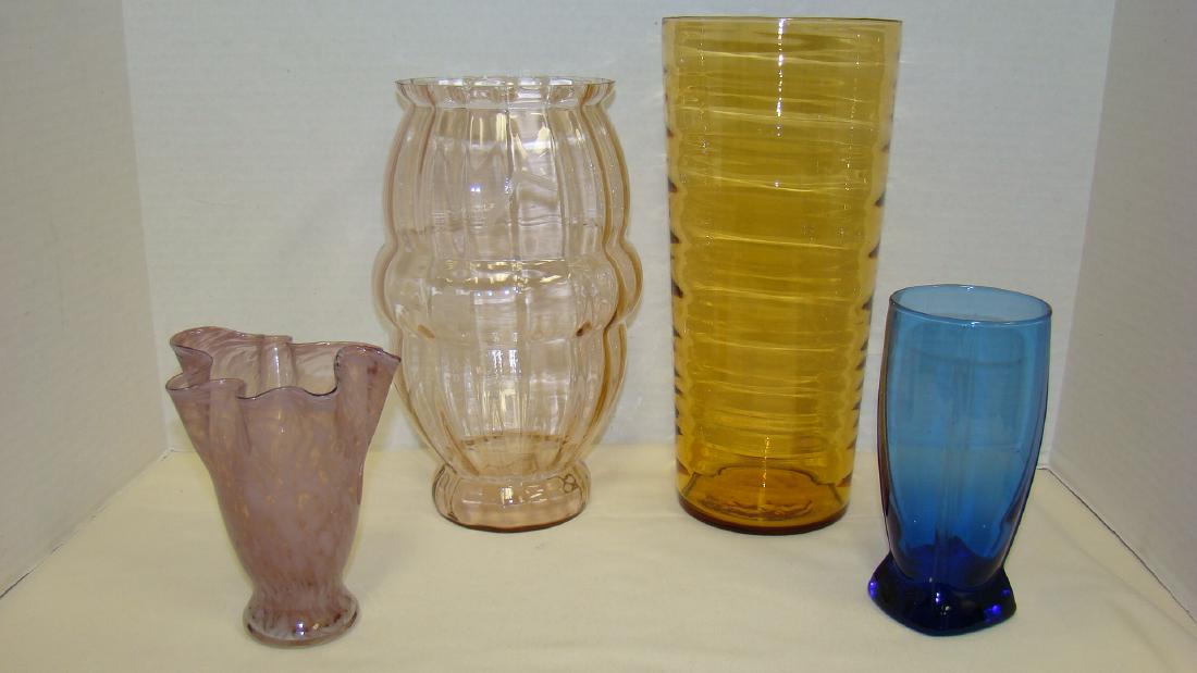 FOUR COLORED VASES - VARIOUS SIZES (1 of 8)
