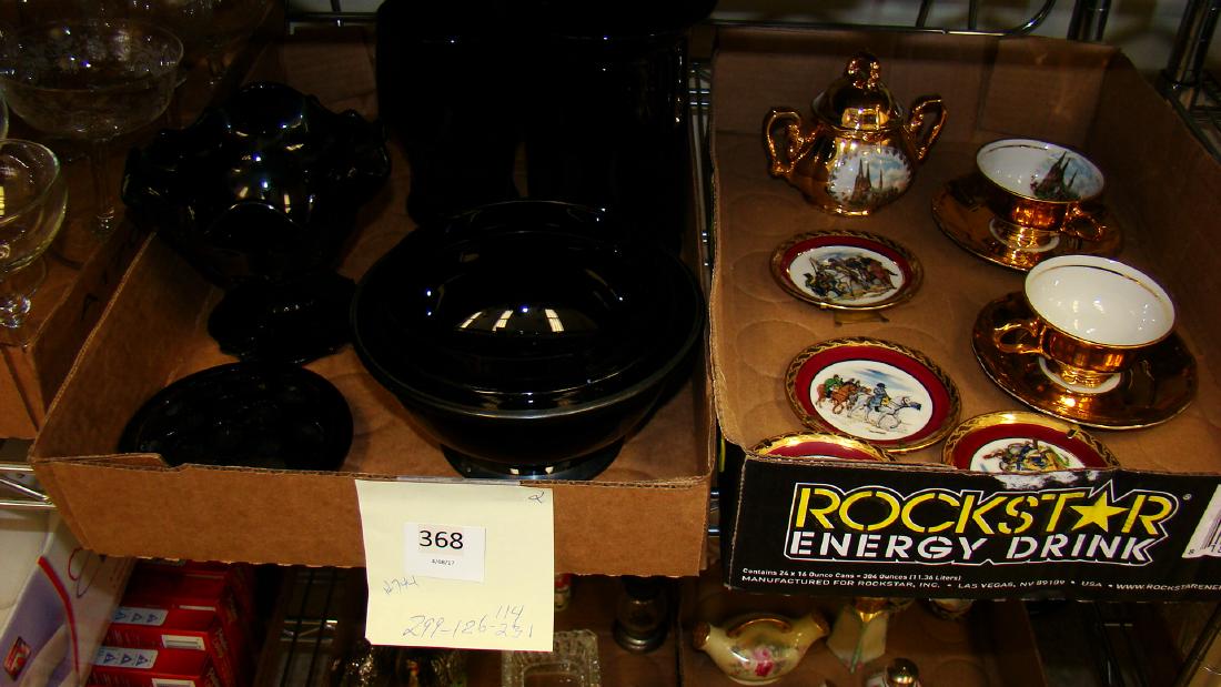 BLACK COLORED GLASS WARE - GOLD PAINTED TEA CUPS A (1 of 3)