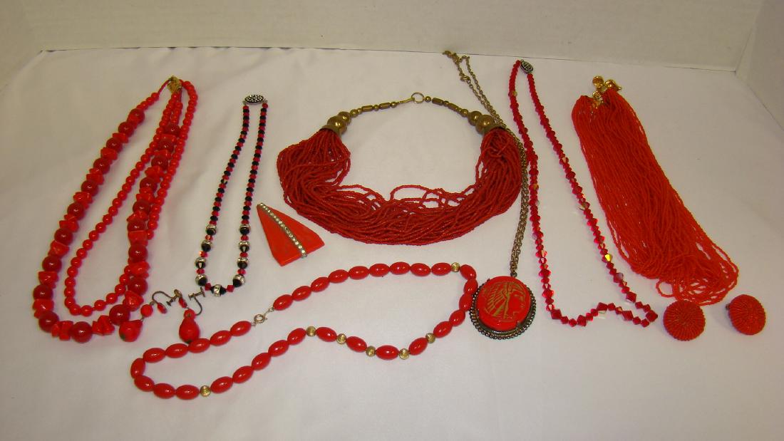 COLLECTION OF RED BEADED NECKLACES AND MORE (1 of 7)
