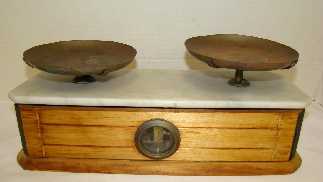 ANTIQUE WOOD - BRASS - MARBLE SCALE (1 of 8)