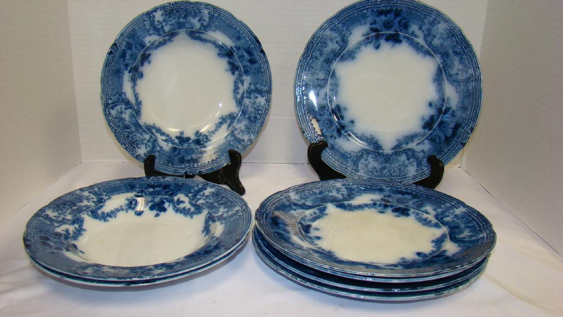 FLOW BLUE WOOD & SON GLENWOOD DINNER PLATES AND SO (1 of 7)