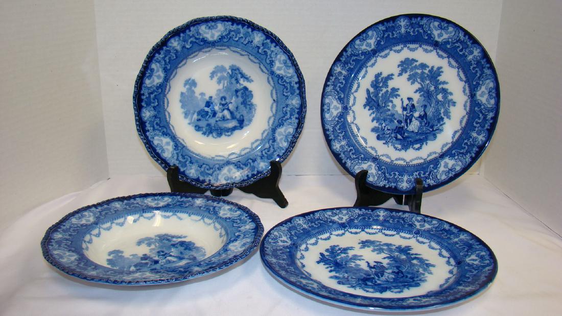 FLOW BLUE WATTEAU DOULTON DINNER PLATES AND SOUP B (1 of 8)