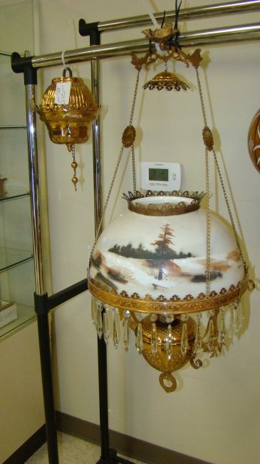 HANDED PAINTED ANTIQUE COPPER OIL LAMP CHANDELIER (1 of 10)