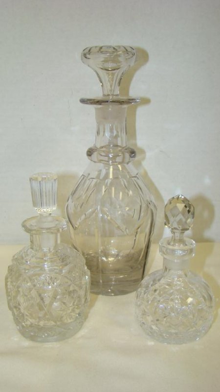 CUT CRYSTAL CRUETS AND DECANTER (1 of 8)