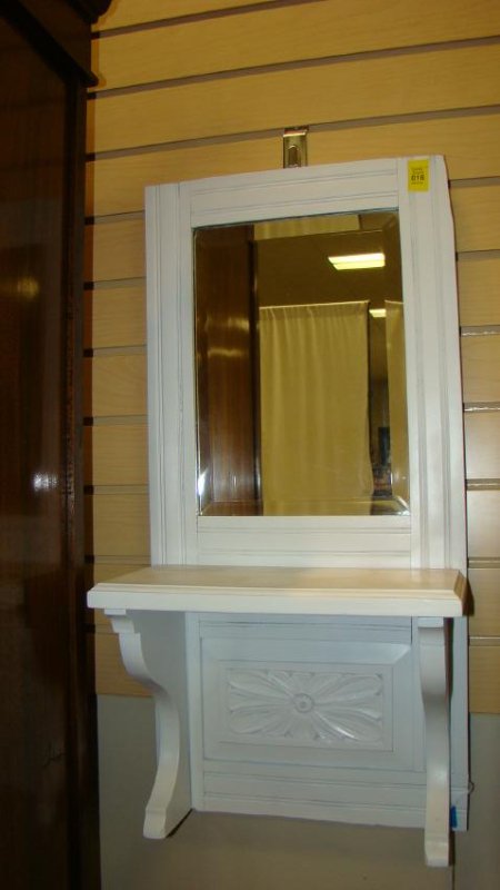 SINGLE SHELF VINTAGE HANGING BEVELED WALL MIRROR (1 of 4)