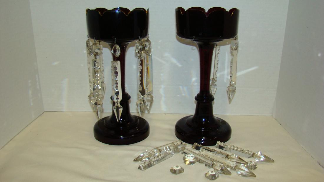 VINTAGE RUBY RED LUSTER CANDLE HOLDERS (1 of 6)
