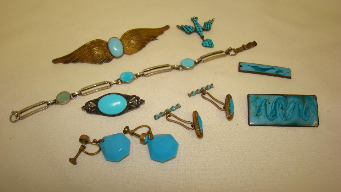 VINTAGE BLUE STONE BROCH, EARRINGS, BRACELET AND M (1 of 4)