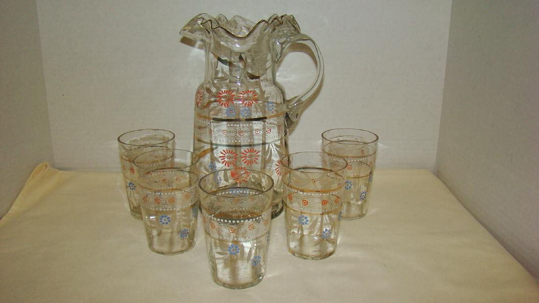 6 PIECE HAND BLOWN PITCHER SET (1 of 7)