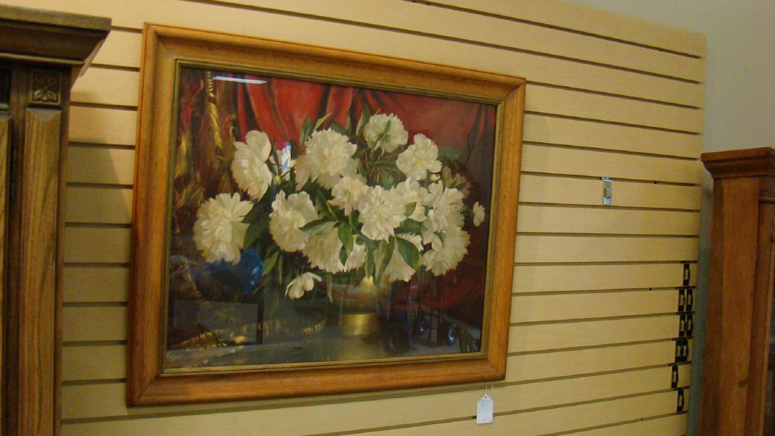 ANTIQUE FLORAL COLORFUL PRINT WITH PINE FRAME (1 of 3)