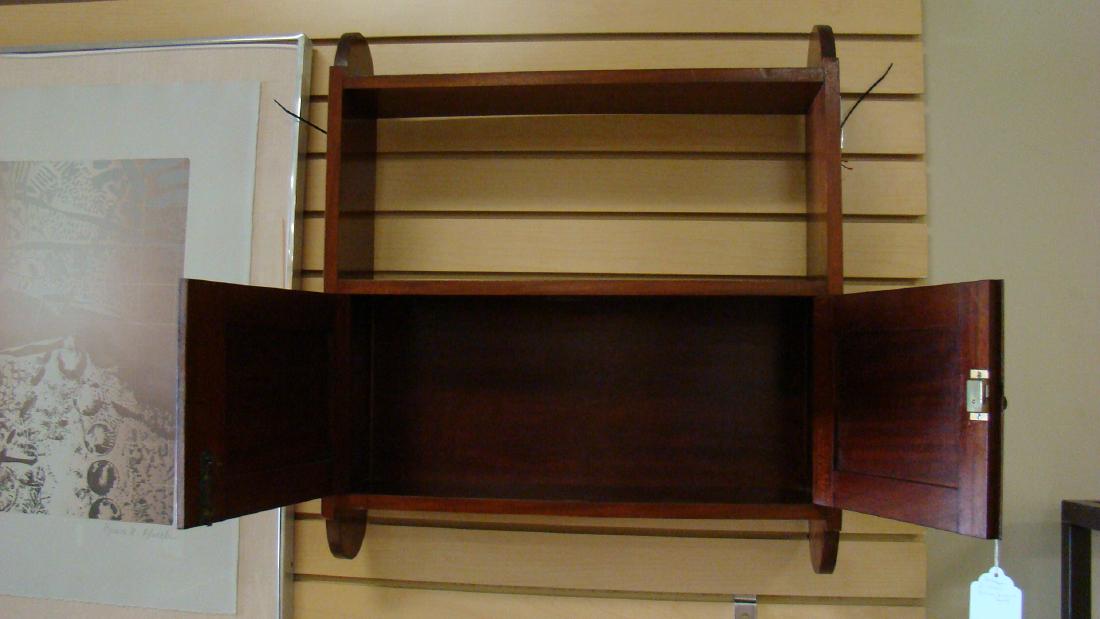1800'S ENGLISH WALL CABINET: 1800'S ENGLISH WALL CABINET - MAHOGONY WOOD - 1 SHELF AND DOUBLE DOOR CABINET - WITH KEY - 24 LONG - 22 WIDE - 6 DEEP - GOOD CONDITION