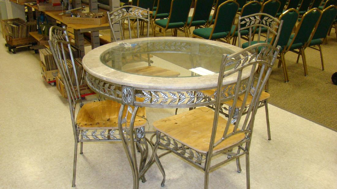 METAL AND GLASS PATIO TABLE AND CHAIRS (1 of 3)