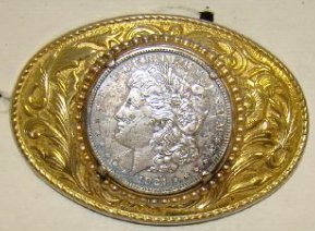 AMERICAN EAGLE MORGAN SILVER COIN BELT BUCKLE (1 of 7)