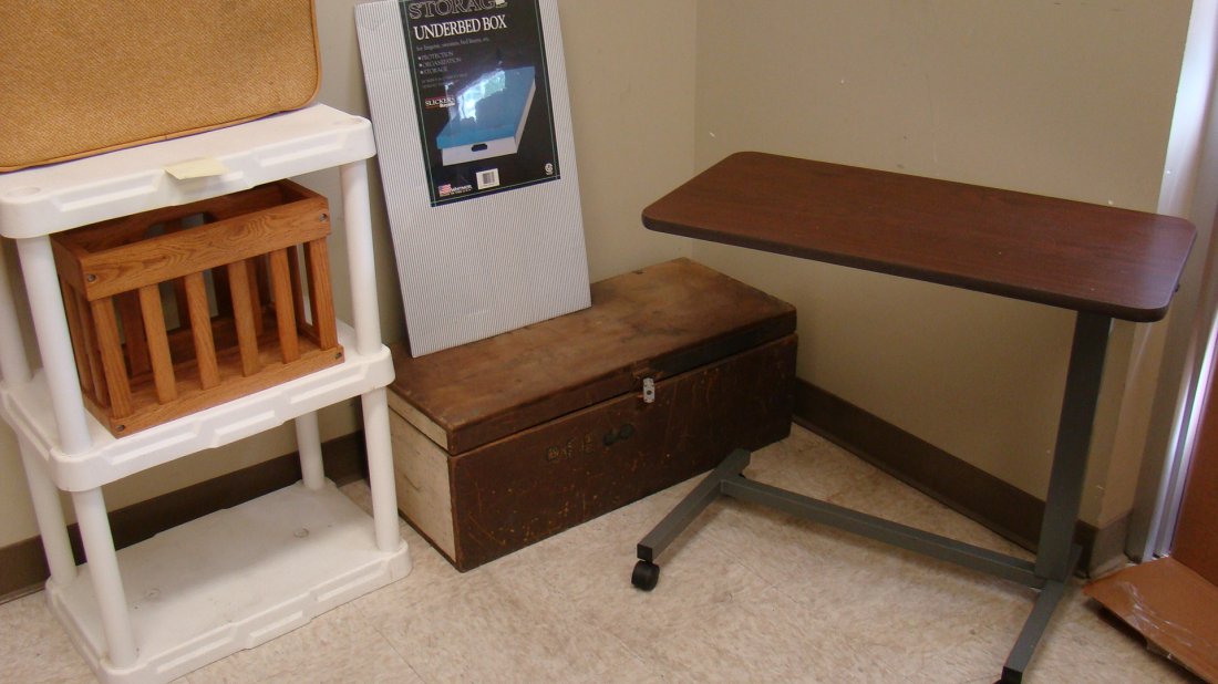 ROLLING SIDE BED TABLE - WOOD TRUNK AND MORE (1 of 3)