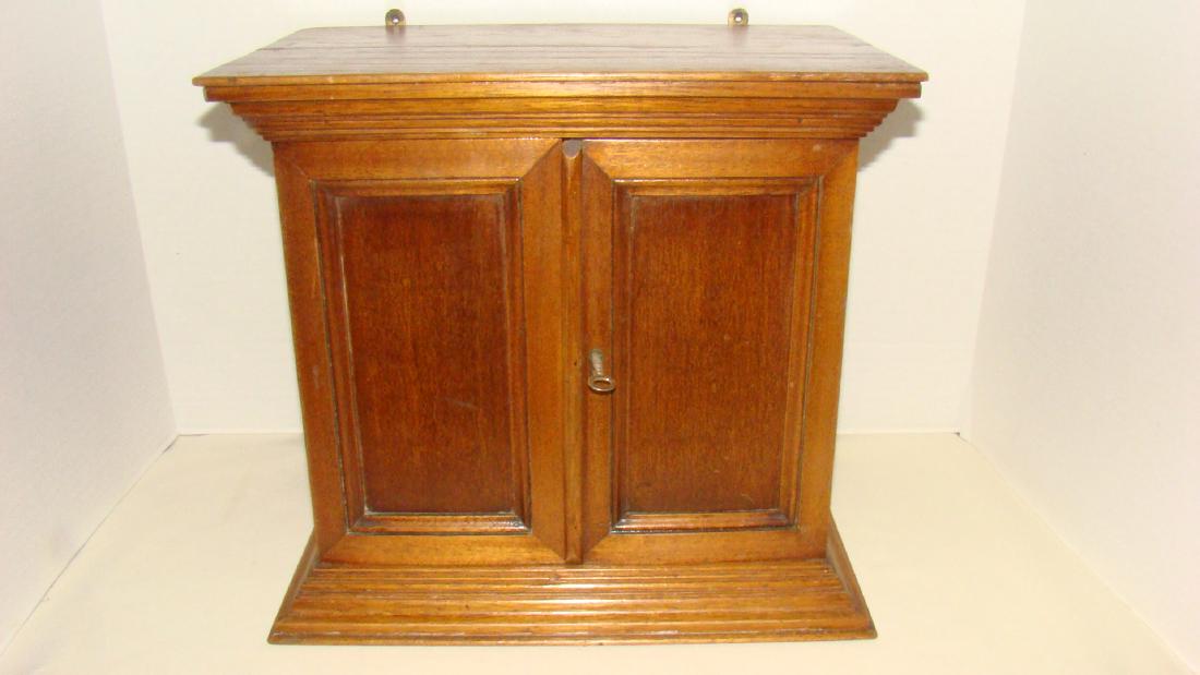 ANTIQUE TWO DOOR WOOD TEA CADDY (1 of 5)