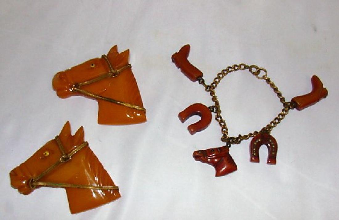 2 BAKELITE HORSE BROOCHES AND BRACELET (1 of 7)