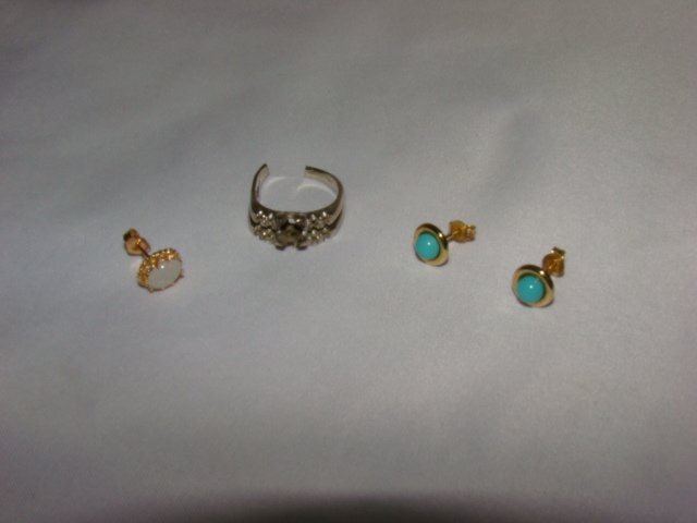 14K WEDDING RING-18K PIERCED EARRINGS AND OPAL (1 of 5)