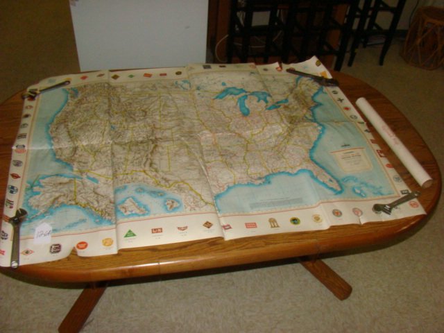 1950\'S LIONEL TRAINS CORP MAP: 1950\'S LIONEL TRAINS CORP MAP WITH NON ORIGINAL TUBE-WAS ROLLED AND STORED FOR MANY YEARS-WRINKLED AND TEARS ON EDGES-COLORING GOOD-AS PICTURED
