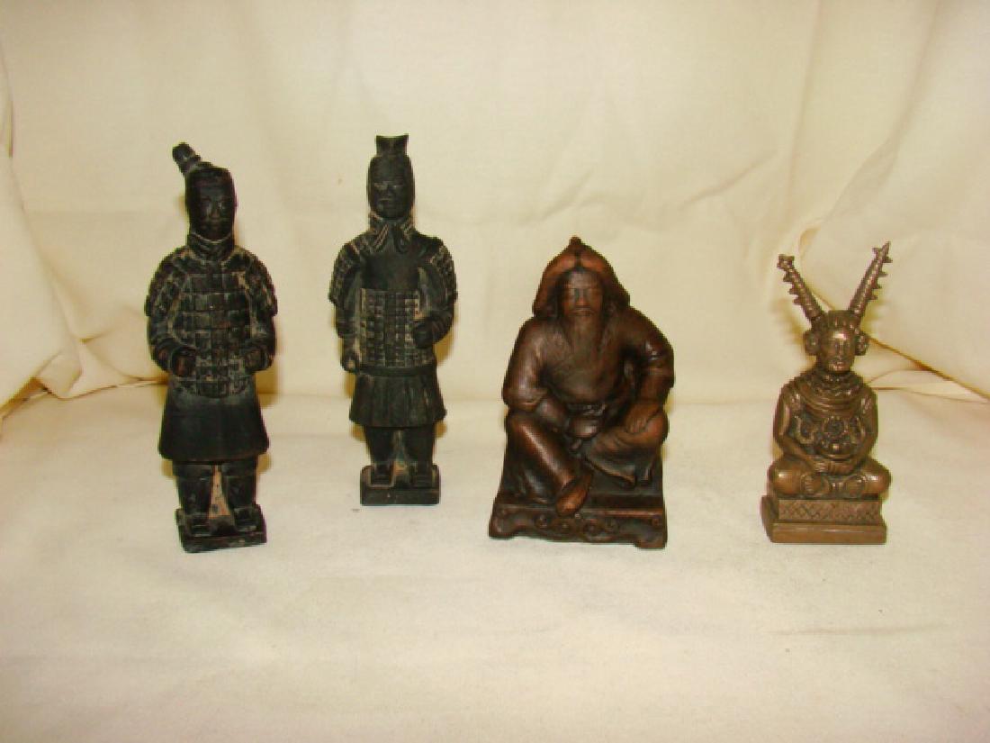 4 VARIOUS ASIAN FIGURES: 4 VARIOUS ASIAN FIGURES INCLUDING: 6.5 BURIED SOLDIER FIGURES - 2000 SASO 5'' ASIAN GOD AND 5'' POTTERY ASIAN FIGURE OF A MAN SITTING DOWN