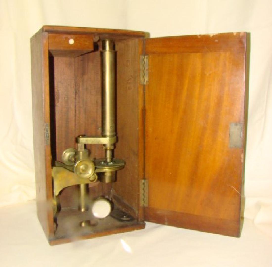 ANTIQUE CHARLES BAKER BRASS BINOCULAR MICROSCOPE W (1 of 7)