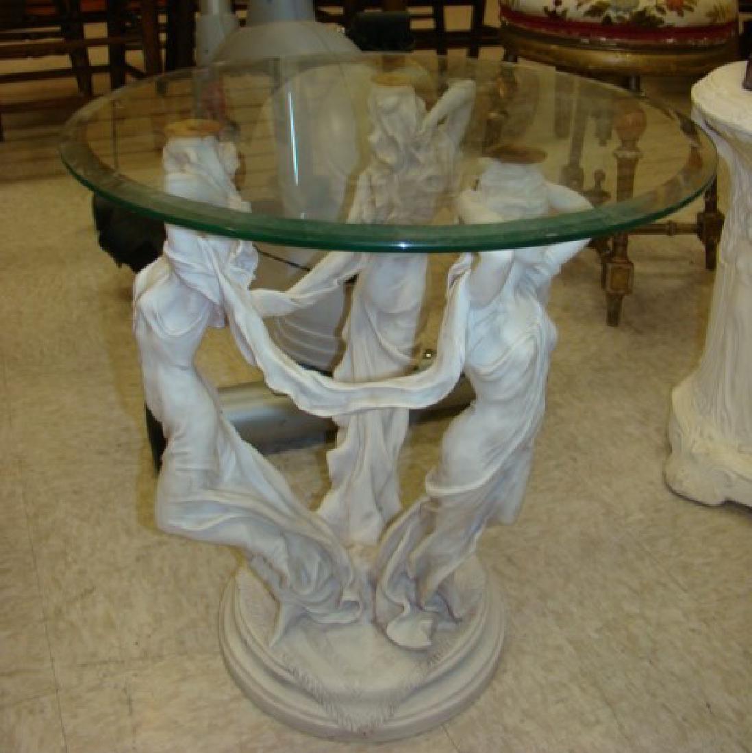 ORNATE GODDESS BASE GLASS TOP SIDE TABLE (1 of 4)
