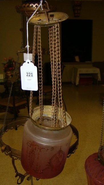 ANTIQUE HANGING LAMP WITH CRANBERRY AND WHITE FROS (1 of 3)