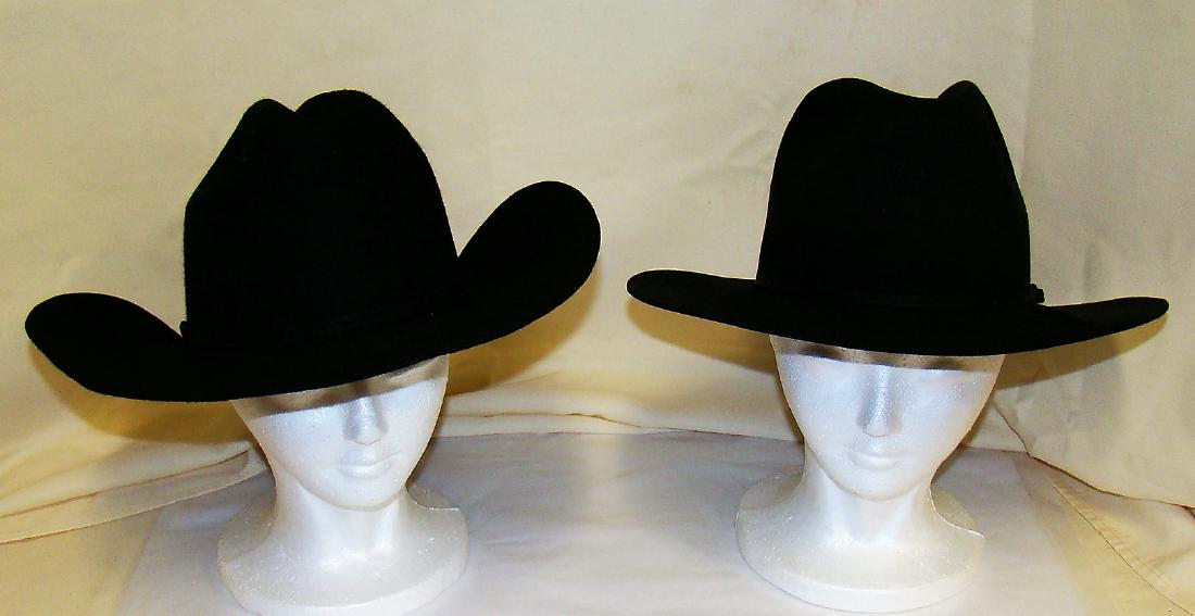 2 BLACK COWBOY HATS: 2 BLACK COWBOY HATS - BAILEY BEAVER 5X COWBOY HAT & MHT COWBOY BILL HAT - SIZE 7- BOTH APPEAR IN GREAT CONDITION
