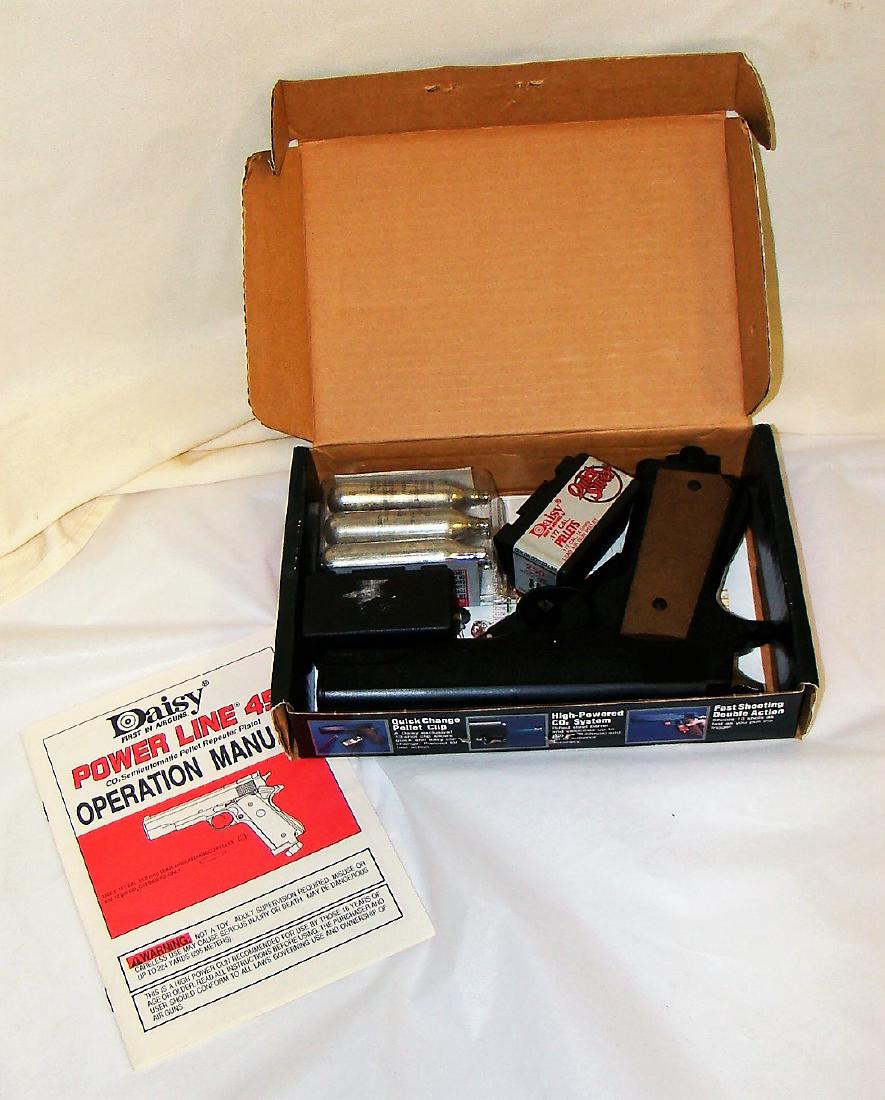 DAISY POWER LINE 45 - ORIGINAL BOX: DAISY POWER LINE 45 - ORIGINAL BOX - STOCK NO 45 - 2 PELLET CONTAINERS - ONE NEW & ONE PARTIAL FILLED - OPERATION MANUAL & MORE - APPEARS IN GOOD CONDITION