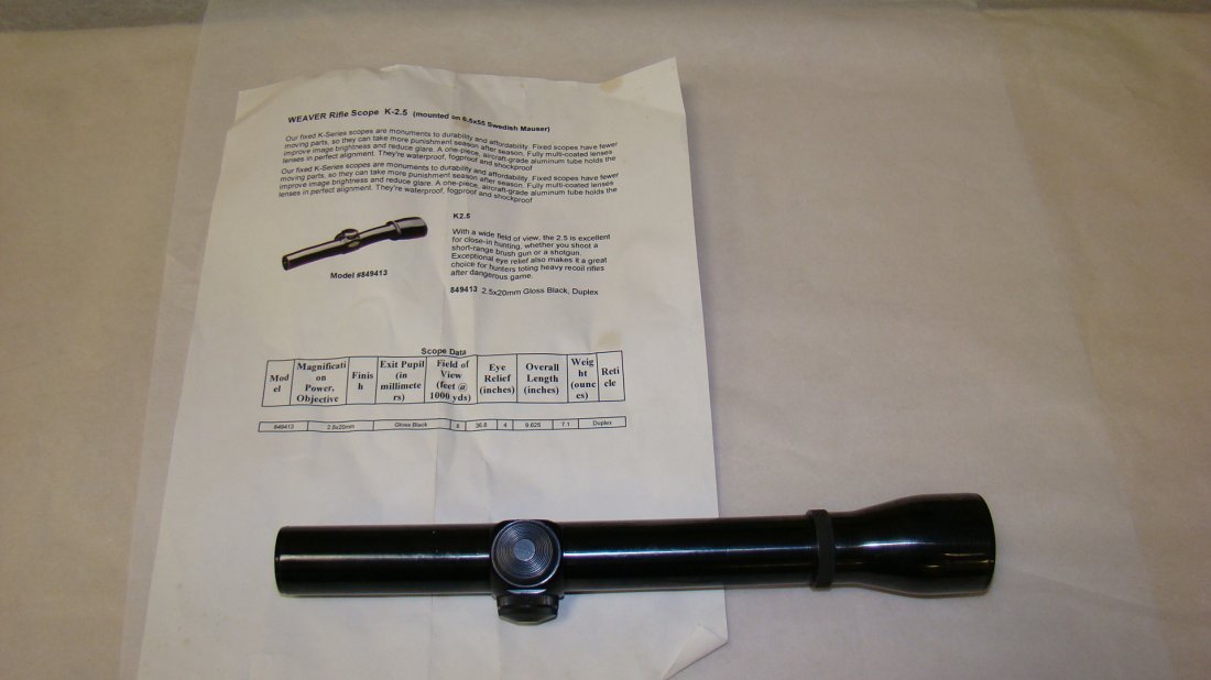 WEAVER K2.5 RIFLE SCOPE: WEAVER K2.5 RIFLE SCOPE PRE-OWNED-NO BOX WITH PAPERWORK ON PRODUCT