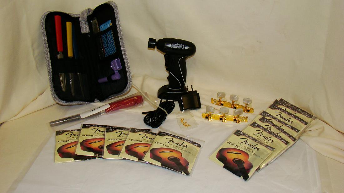 12 FENDER ACOUSTIC GUITAR STRINGS NIP & MORE: 12 FENDER ACOUSTIC GUITAR STRINGS NIP & MORE - ERNIE BALL POWER PEG PRO - PREFOX IN SOFT CASE & MORE