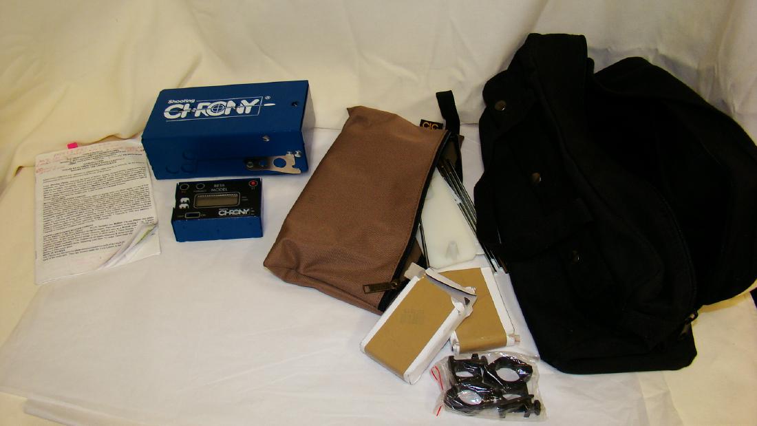 SHOOTING CHRONY: SHOOTING CHRONY - MEASURES THE SPEED OF BULLETS, ARROWS, SHOTGUN-PELLETS, AIR GUN PELLETS AND PAINT BALLS - APPEARS TO BE COMPLETE EXCEPT FOR PRINTER