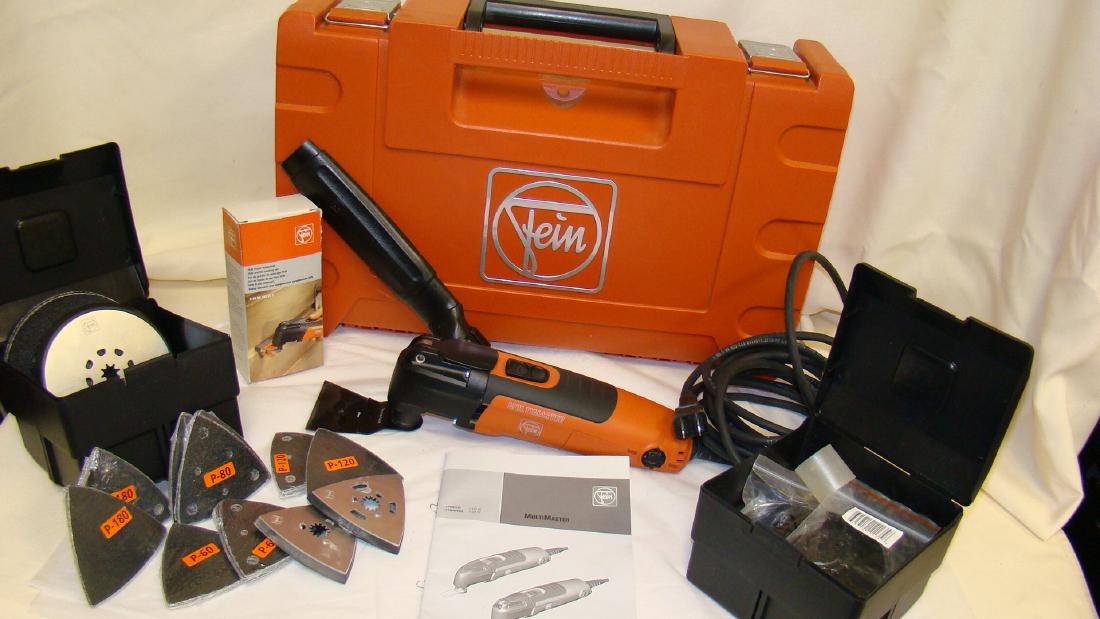 FEIN MULTIMASTER FMM250Q SANDER TOOL: FEIN MULTIMASTER FMM250Q TOP VARIABLE SPEED SANDER SCRAPER AND CUTTING TOOL - IN O RANGE CASE - ORIGINAL OPERATING MANUAL - POWERS ON - UNTESTED - APPEARS TO BE IN GOOD CONDITION - PRE-OWNED