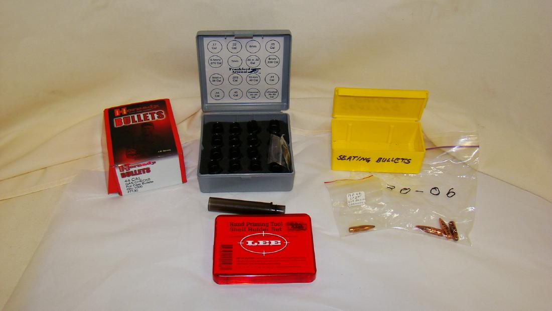HORNADY 44 CAL GAS CHECKS- BULLET LOADERS & MORE: HORNADY 44 CAL GAS CHECKS- BULLET LOADERS & MORE - LEE HAND PRIMING TOOL SHELL HOLDER SET - FRANFOR5D ARSENAL BULLET LAOADERS IN CASE & MORE