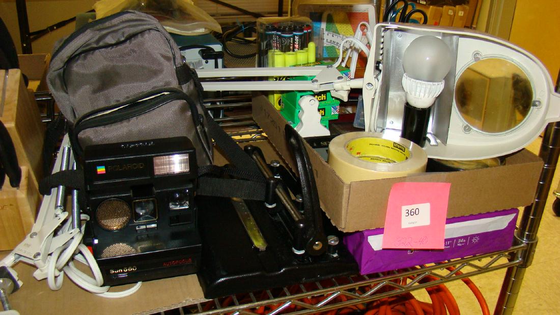 MISC LOT-MAGNIFIER-POLAROID CAMERA-OFFICE SUPPLIES: MISC LOT-MAGNIFIER-POLAROID CAMERA-OFFICE SUPPLIES AND MORE