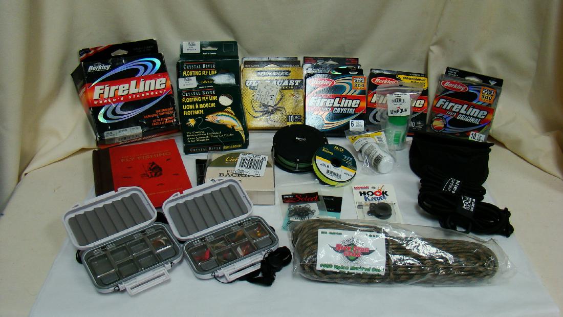 FISHING LINE, LURES & OTHER ACCESSORIES: FISHING LINE, LURES & OTHER ACCESSORIES- THE LITTLE RED BOOK OF FISHING- LURES IN 2 DIVIDED BARNSLEY HARD CASES- VARIOUS BOXES OF FISHING LINE/WIRE & MORE.