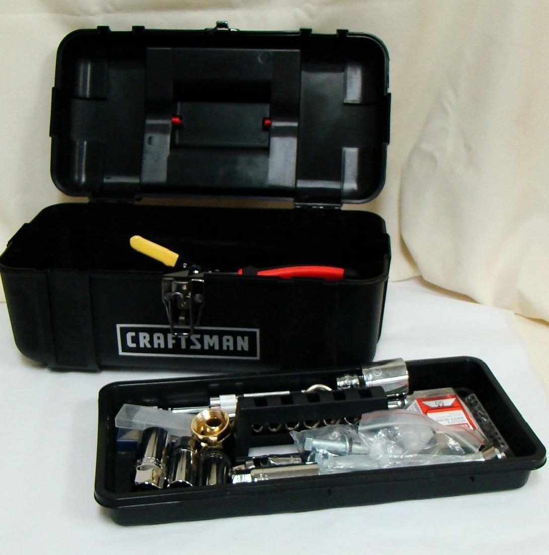 CRAFTSMAN TOOL BOX WITH CONTENTS: CRAFTSMAN TOOL BOX WITH CONTENTS- APPROX. 14- 1 PULL OUT TRAY- VARIOUS HAND TOOLS INCLUDING SOUTH WIRE BRAND SCREW DRIVERS & WIRE CUTTERS- CRAFTSMAN UTILITY KNIFE BLADES & SPARK PLUG SOCKETS & MORE.